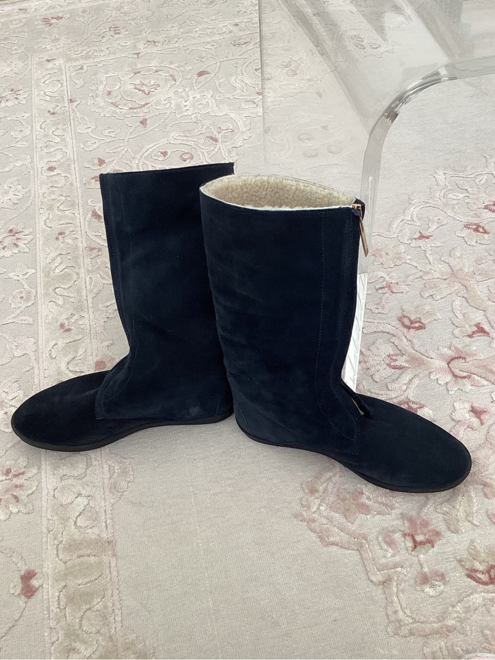 Burberry Black Suede Mid-Calf Shearling-Lined Zip Boots 8 - Picture 8 of 15